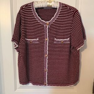 Grace Karin Burgundy and White Striped Cardigan